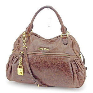 Miu Miu Shoulder Bag padlock charm brown leather